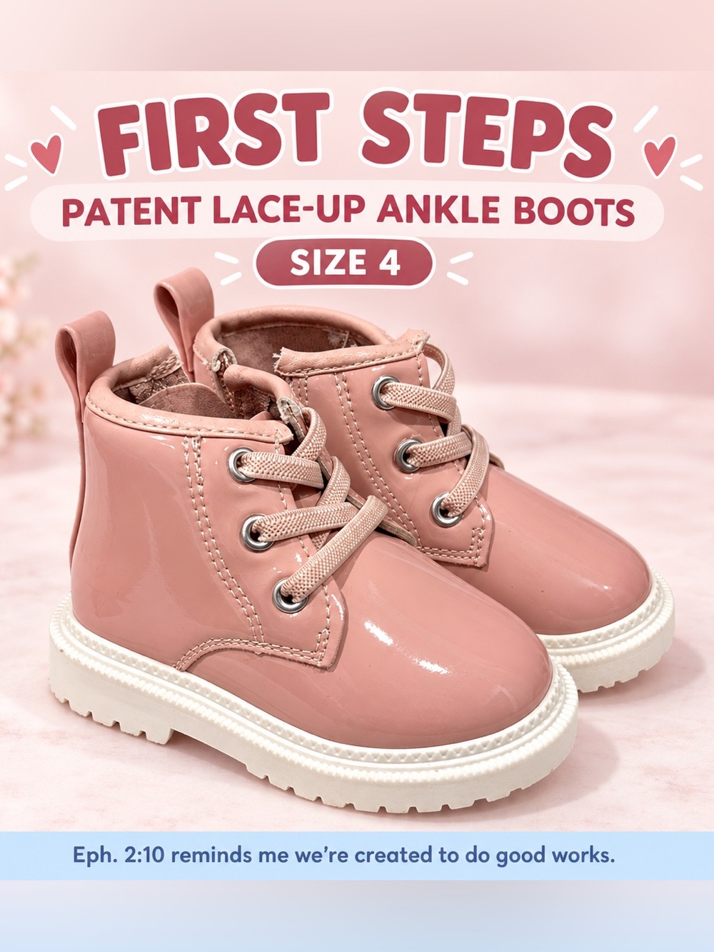 First Steps Patent Lace-Up Ankle Boots Size 4
